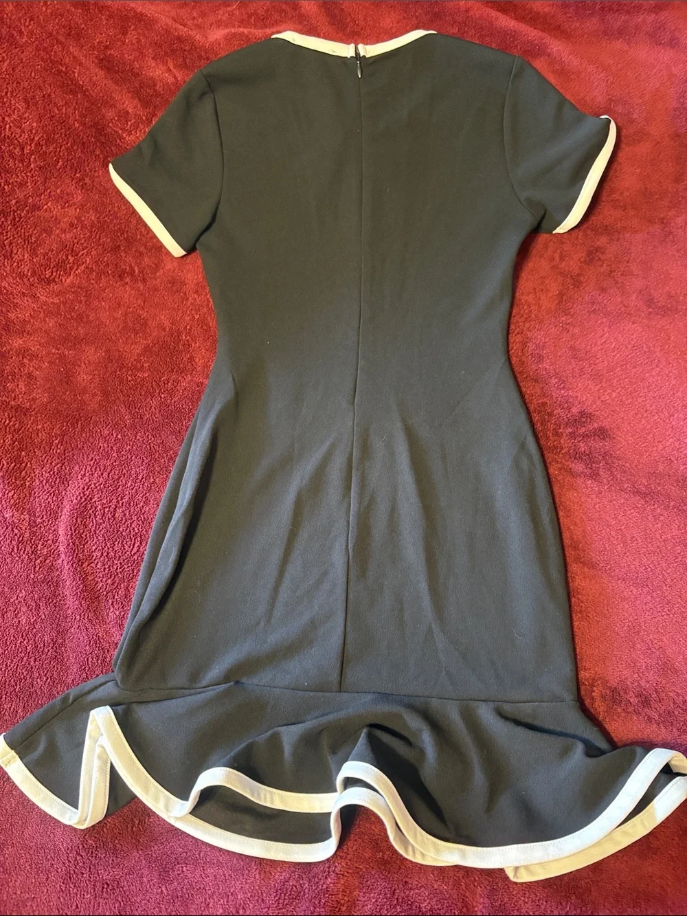 Fashion Nova Black Dress with Cream Contrast Trim and Tie Neck